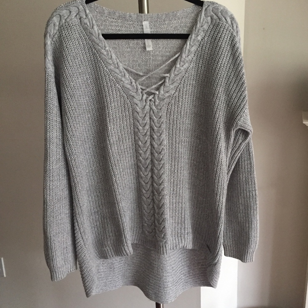 Firefly Cotton Blend Gray Oversized High-Low Hem Ribbed Knit Sweater Size US M